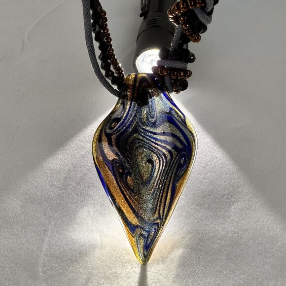 Handcrafted Glass Pendant Necklace Beaded Braided Cord Design Adjustable 21" - Picture 3 of 10